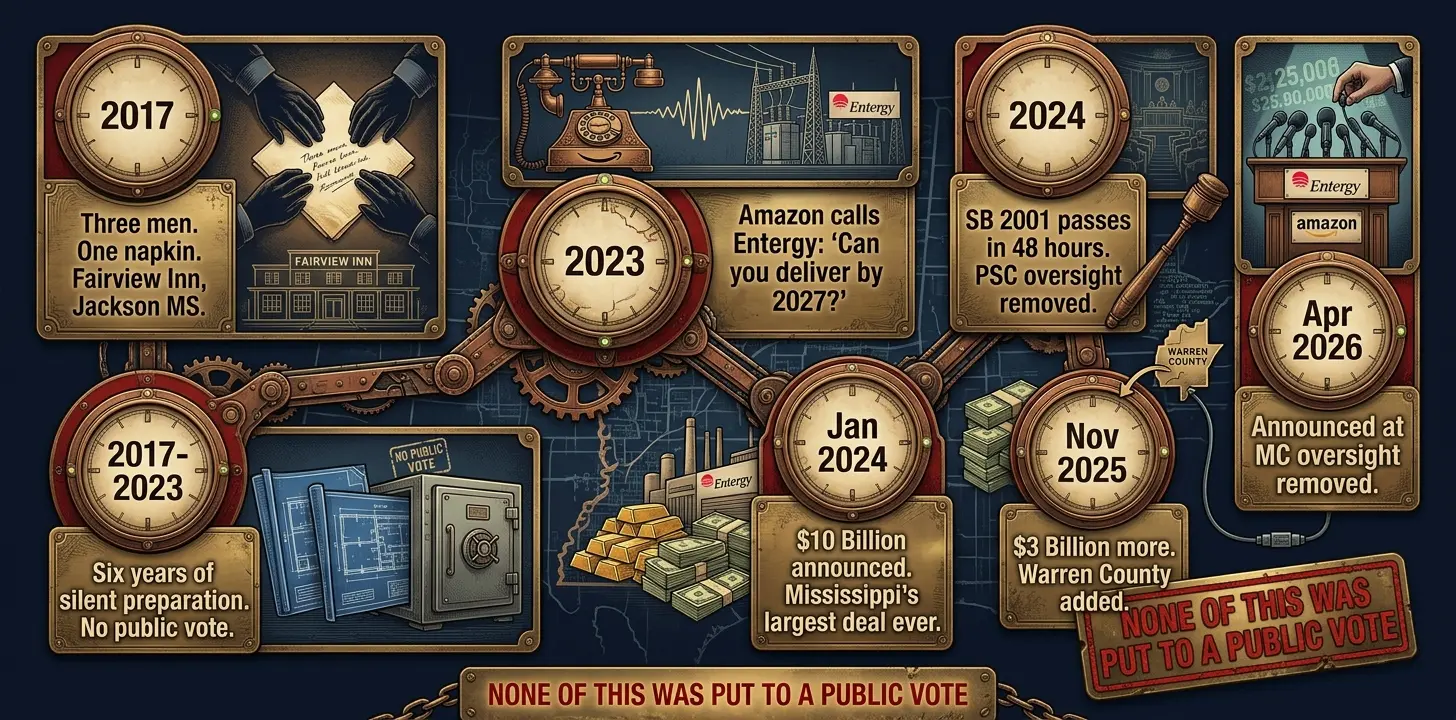 Timeline: From a 2017 napkin at Fairview Inn to $25 billion — the seven-year plan behind Amazon's Mississippi deal