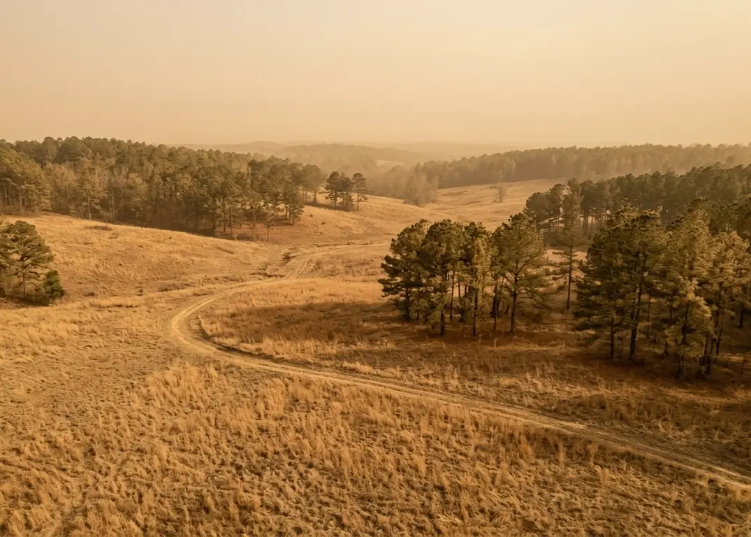 Dry grassland under fire weather watch conditions in Mississippi