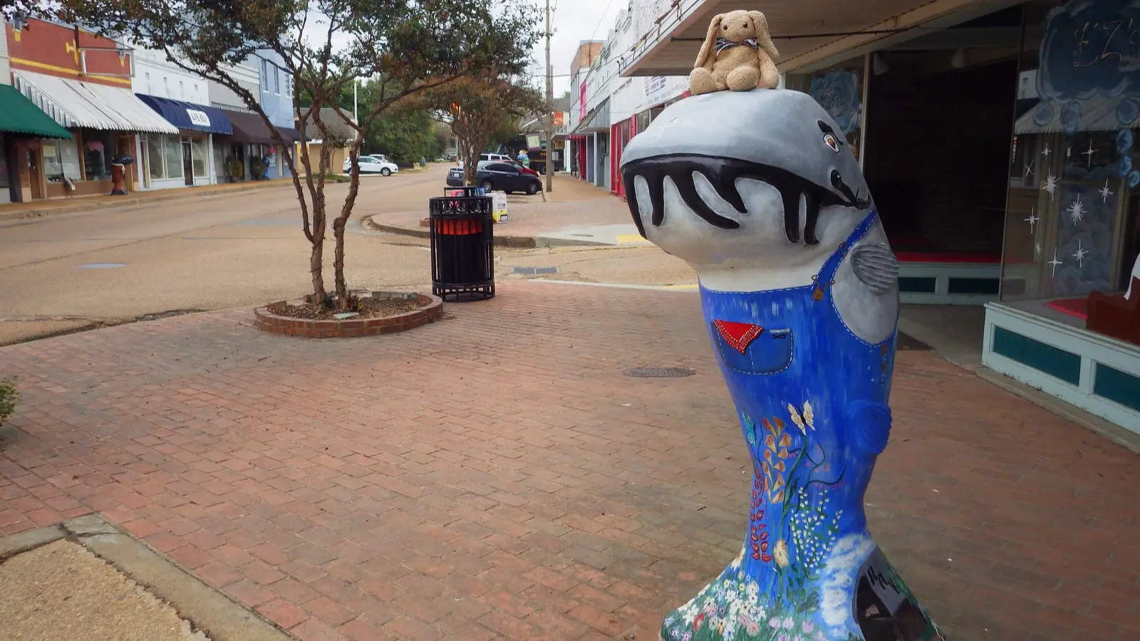 One of the colorful fiberglass catfish sculptures that line the streets of downtown Belzoni, Mississippi