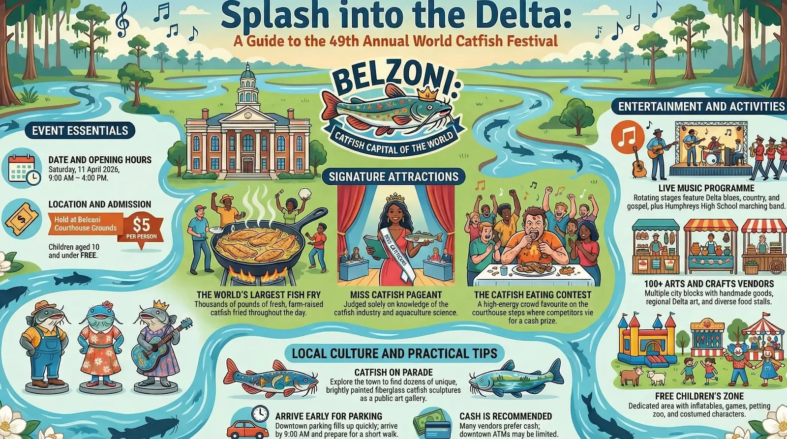 Visual guide to the 49th Annual World Catfish Festival — event highlights, logistics, and cultural significance