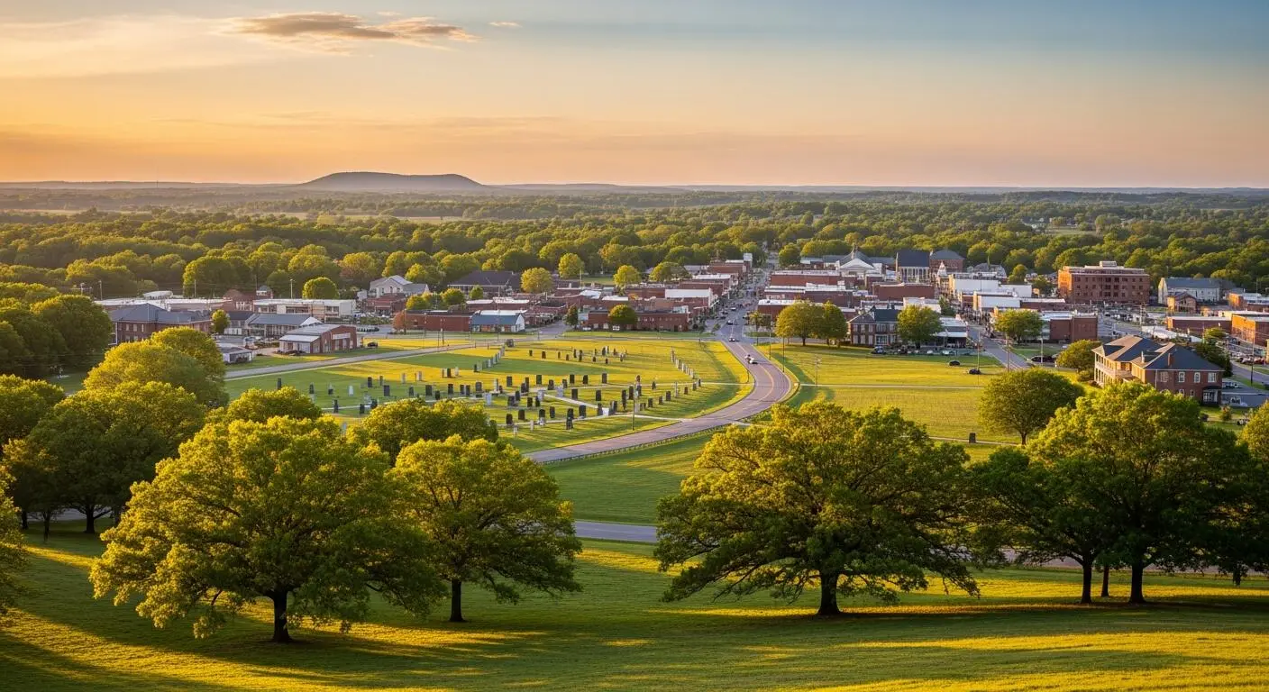 Aerial view of Tupelo, Mississippi — a family-friendly city in northeast Mississippi